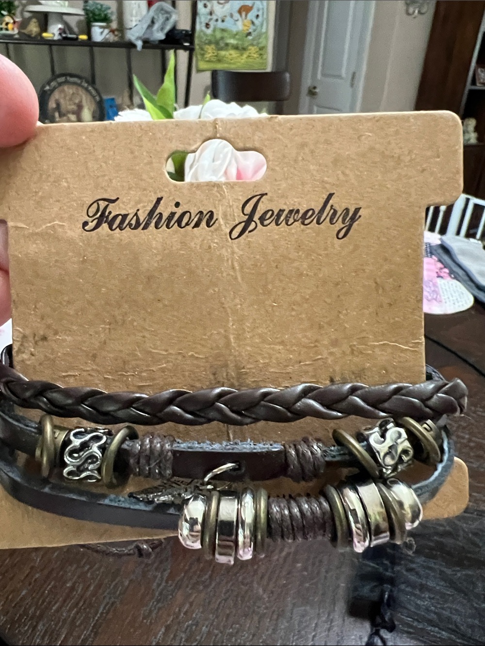 Fashion Jewelry Brown and Gold Men's Layered Leather Bracelet